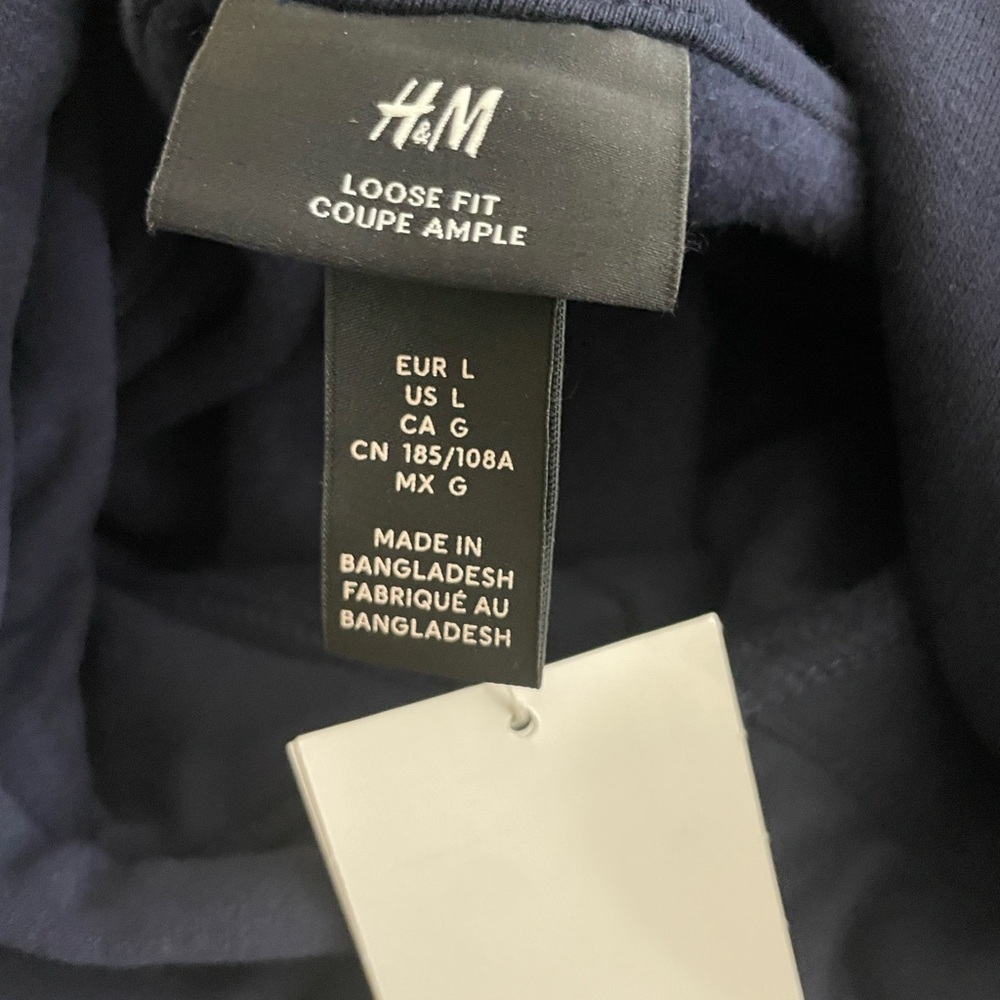 Sz L H&M Men's Navy Crewneck pull over long sleeve hoodie Sweater NWT - Picture 8 of 11